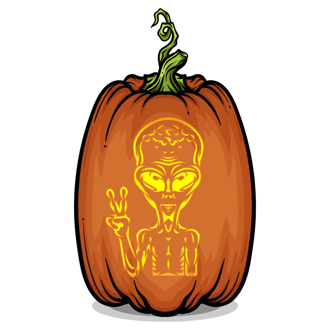 Alien Peace Pumpkin Carving Stencil - Pumpkin HQ