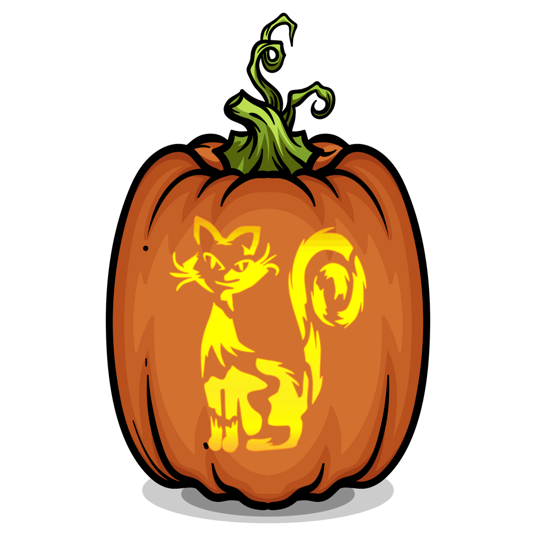 Cat & Tail Pumpkin Carving Stencil - Pumpkin HQ