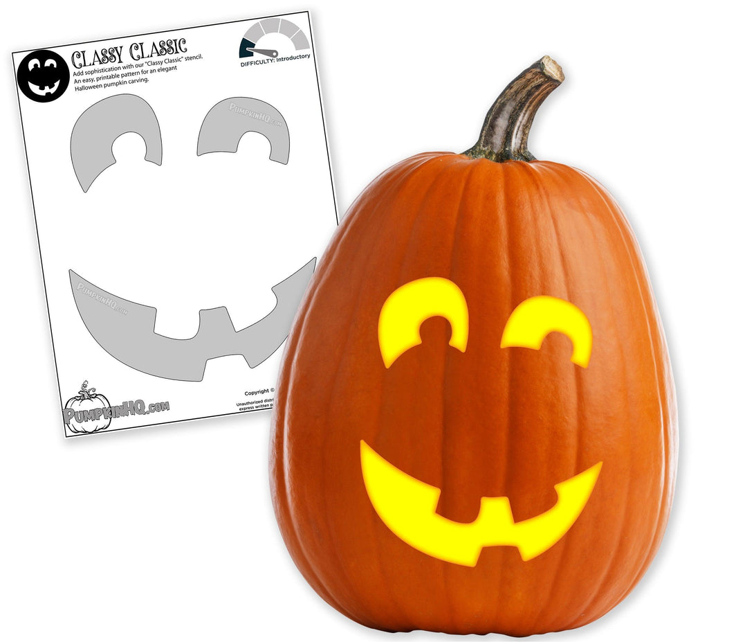 Classic Smile Pumpkin Face Carving Stencil - Pumpkin HQ