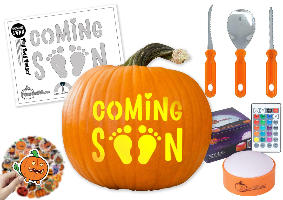 Coming Soon Baby Announcement Pumpkin Carving Stencil - Pumpkin HQ