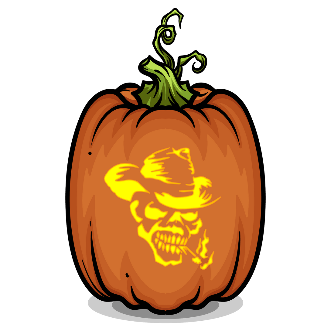 Cowboy Skull Pumpkin Carving Stencil - Pumpkin HQ