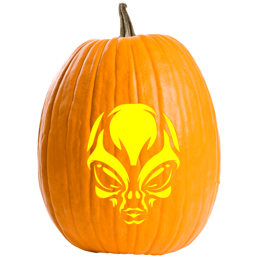 Creepy Alien Face Pumpkin Carving Stencil - Pumpkin HQ