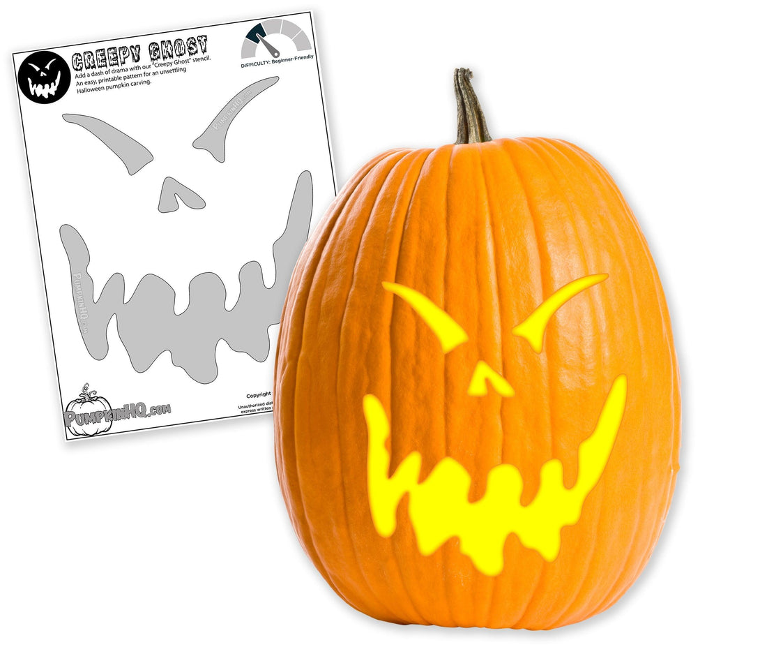 Creepy Ghost Face Pumpkin Carving Stencil - Pumpkin HQ