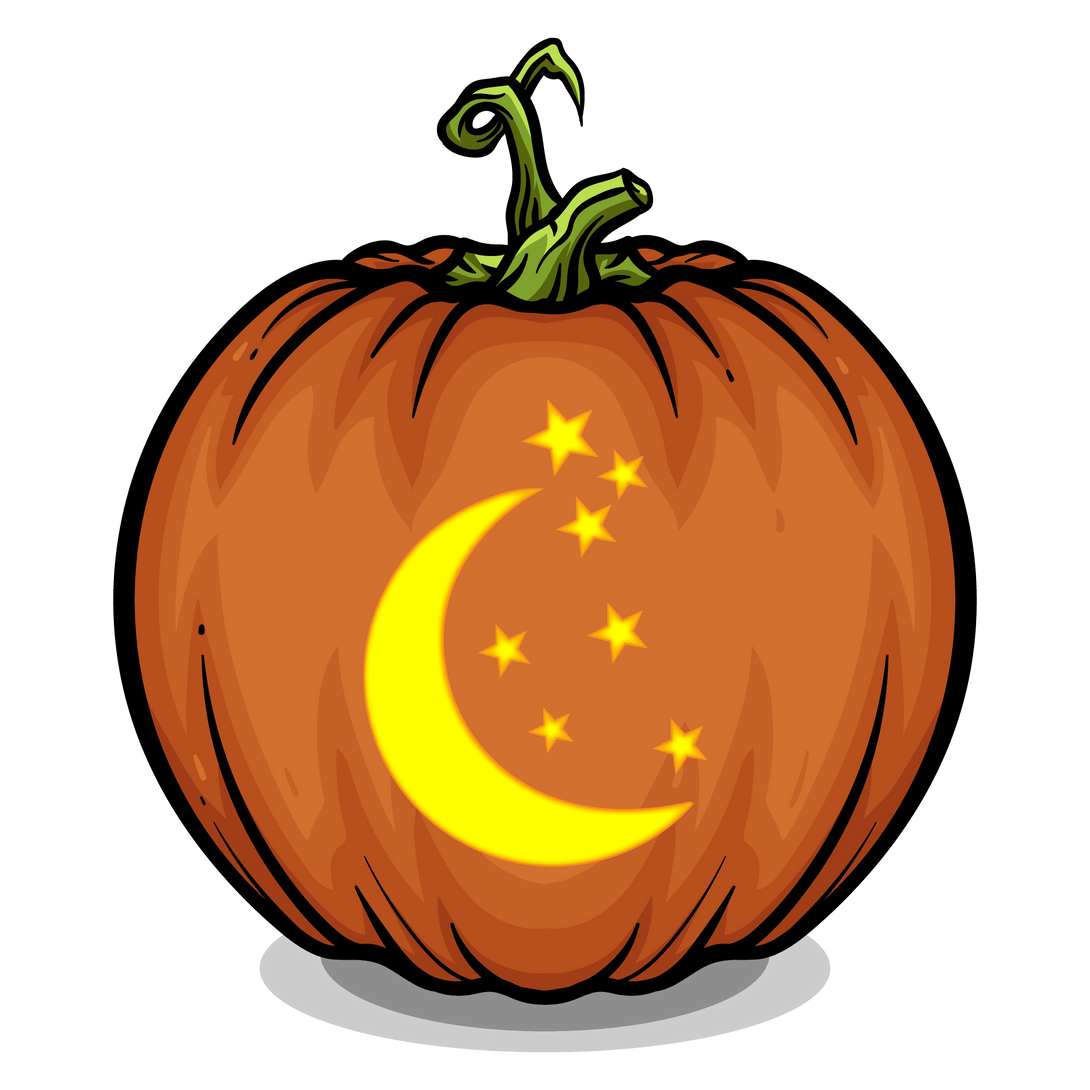 Crescent Moon and Stars Pumpkin Carving Stencil - Pumpkin HQ