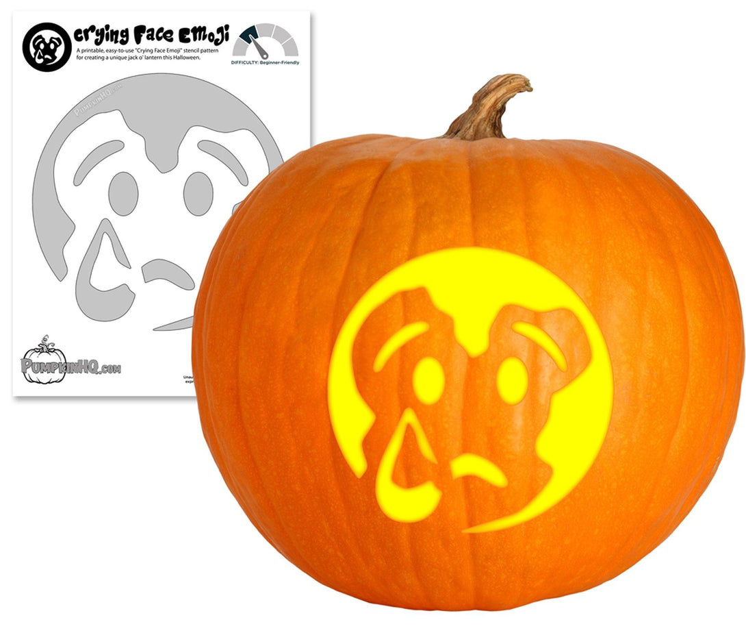 Crying Face Emoji Pumpkin Carving Stencil - Pumpkin HQ