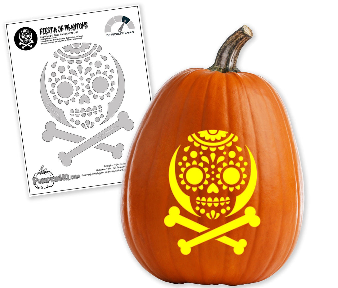 Day of the Dead Skull & Crossbones Pumpkin Carving Stencil - Pumpkin HQ