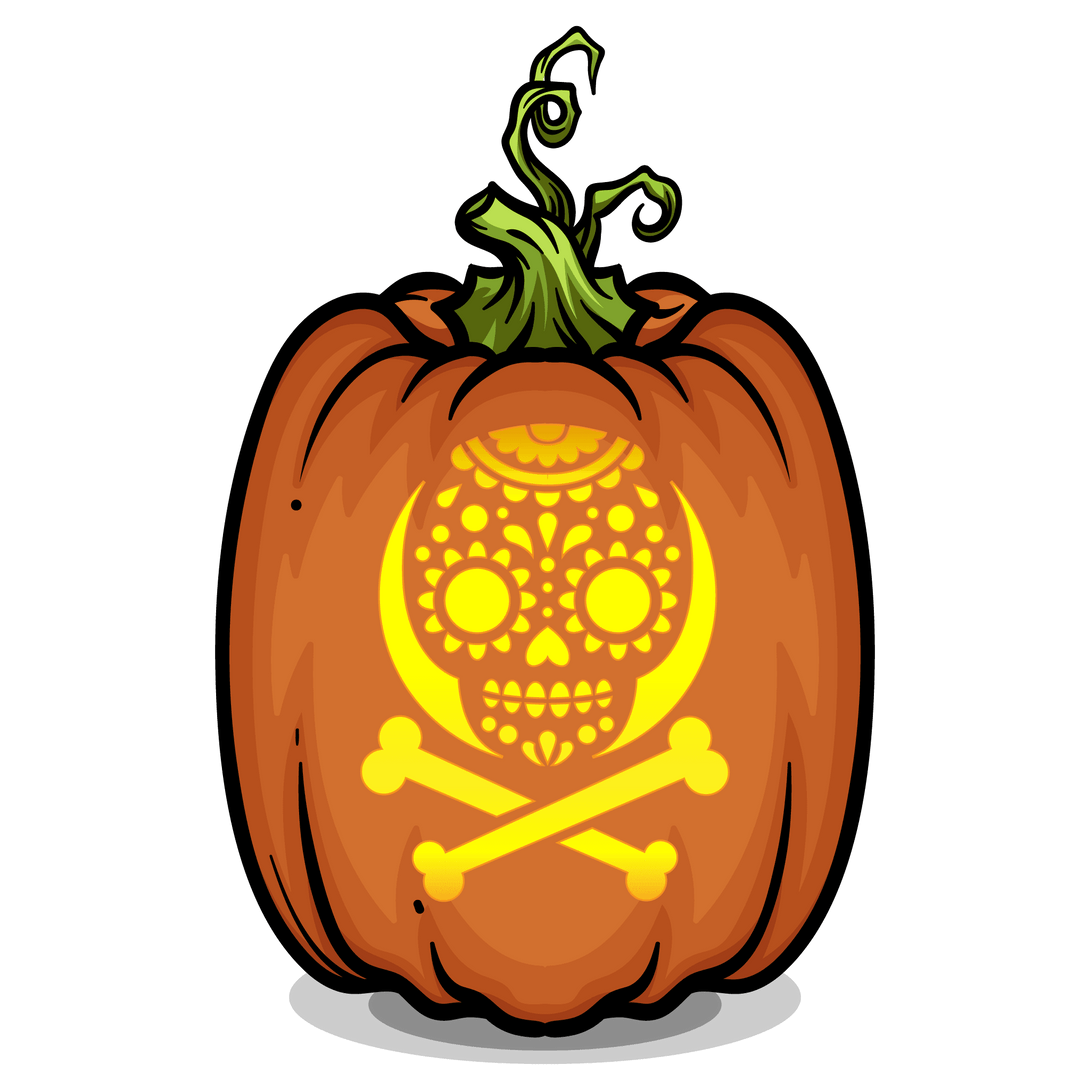 Day of the Dead Skull & Crossbones Pumpkin Carving Stencil - Pumpkin HQ
