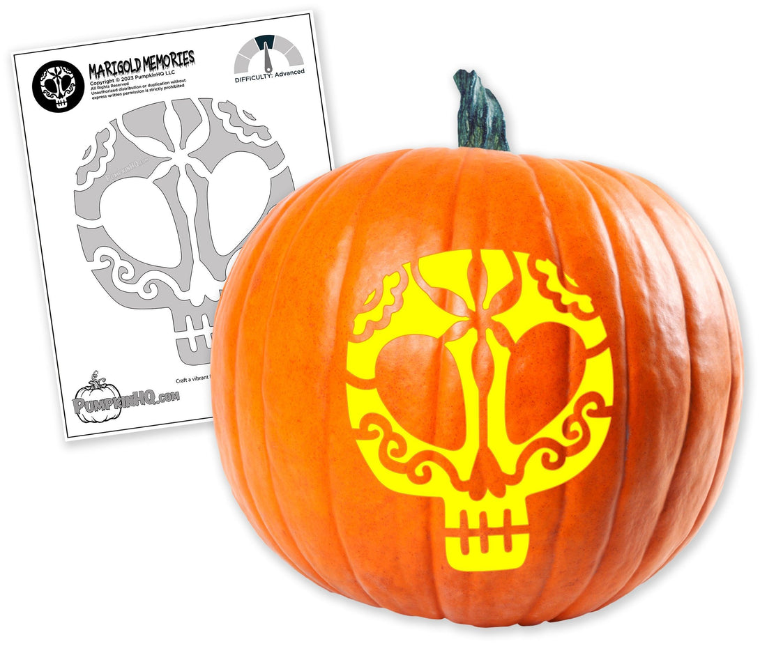 Day of the Dead Skull Pumpkin Carving Stencil - Pumpkin HQ
