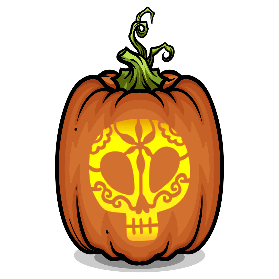 Decorated Skull Pumpkin Carving Stencil - Pumpkin HQ