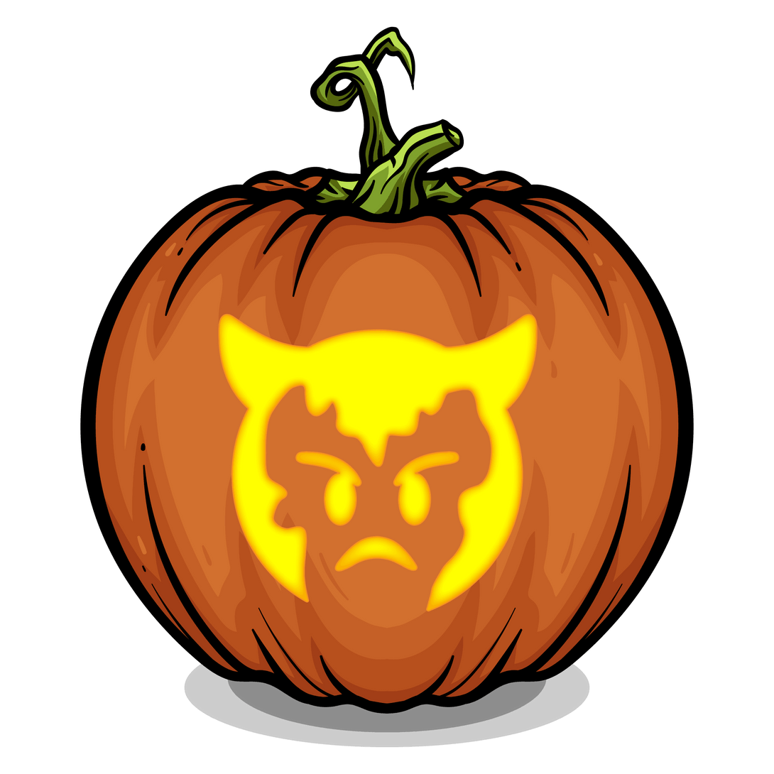 Devil Face Emoji Pumpkin Carving Stencil - Pumpkin HQ