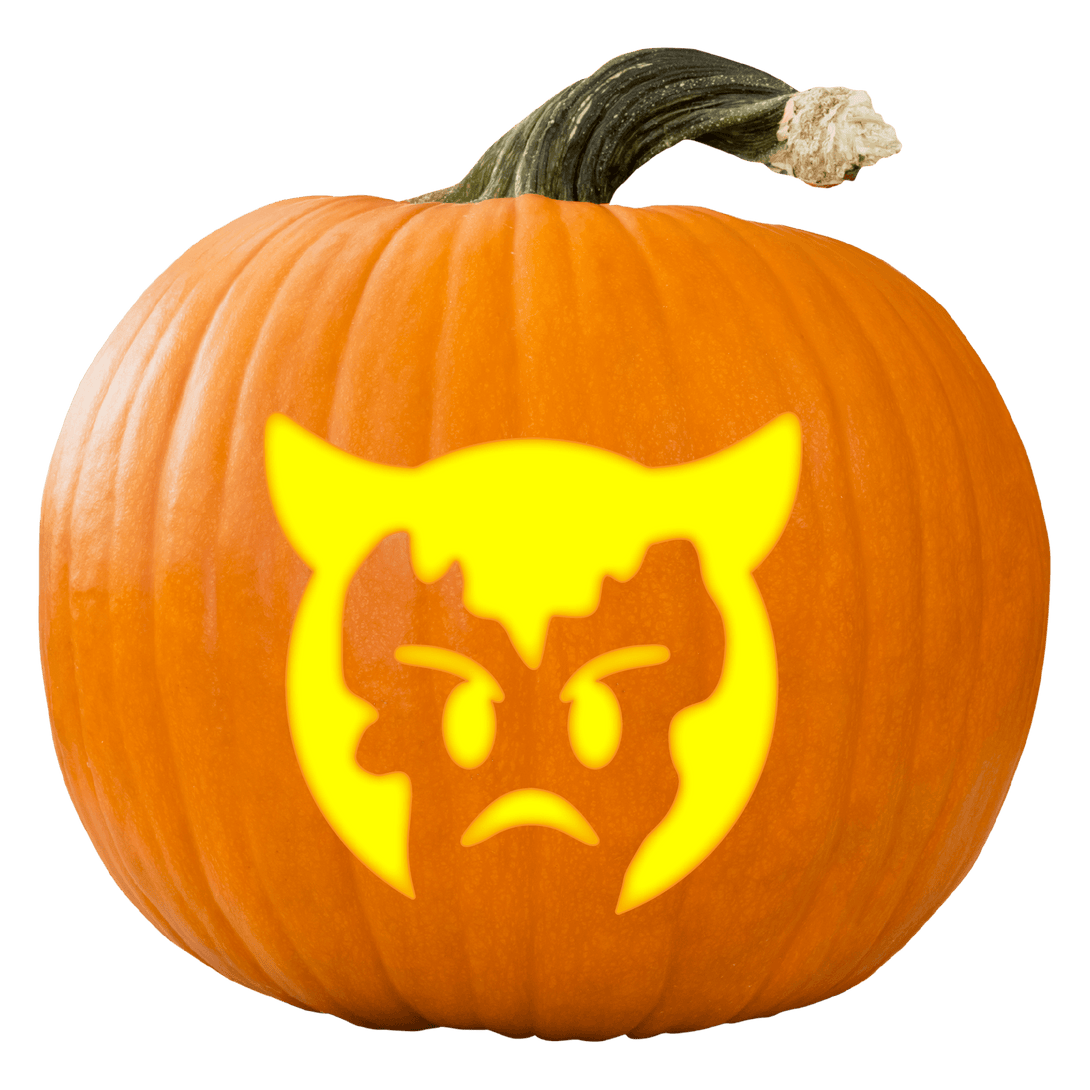 Devil Face Emoji Pumpkin Carving Stencil - Pumpkin HQ