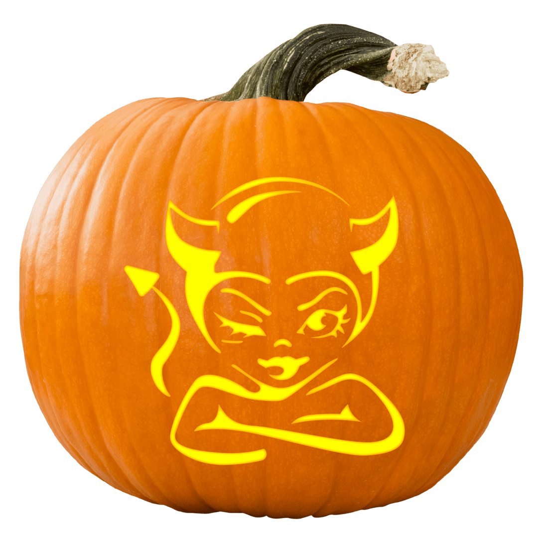 Devilish Gal Pumpkin Carving Stencil - Pumpkin HQ