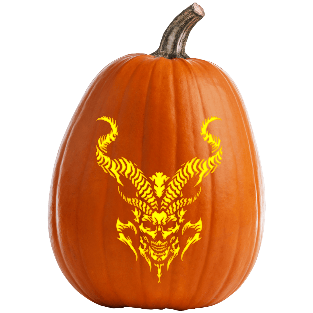 Devilish Skull Pumpkin Carving Stencil - Pumpkin HQ
