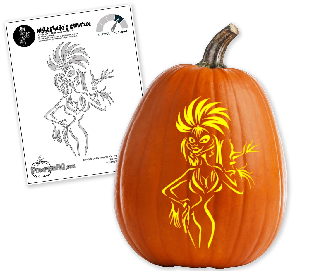 Elvira's Embrace Pumpkin Carving Stencil - Pumpkin HQ