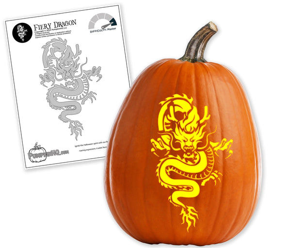 Fiery Dragon Pumpkin Carving Stencil - Pumpkin HQ