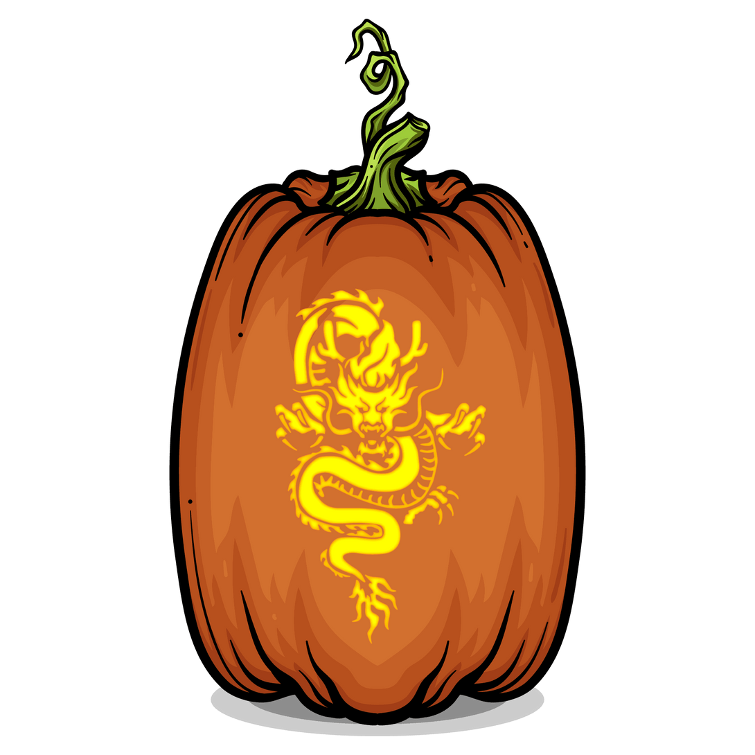 Fiery Dragon Pumpkin Carving Stencil - Pumpkin HQ