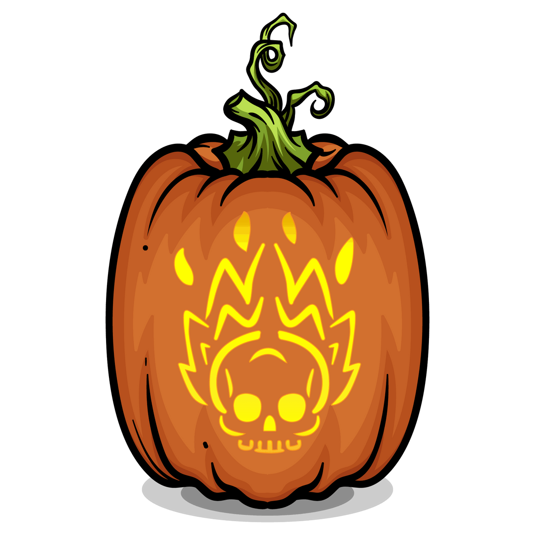 Fiery Skull Pumpkin Carving Stencil - Pumpkin HQ