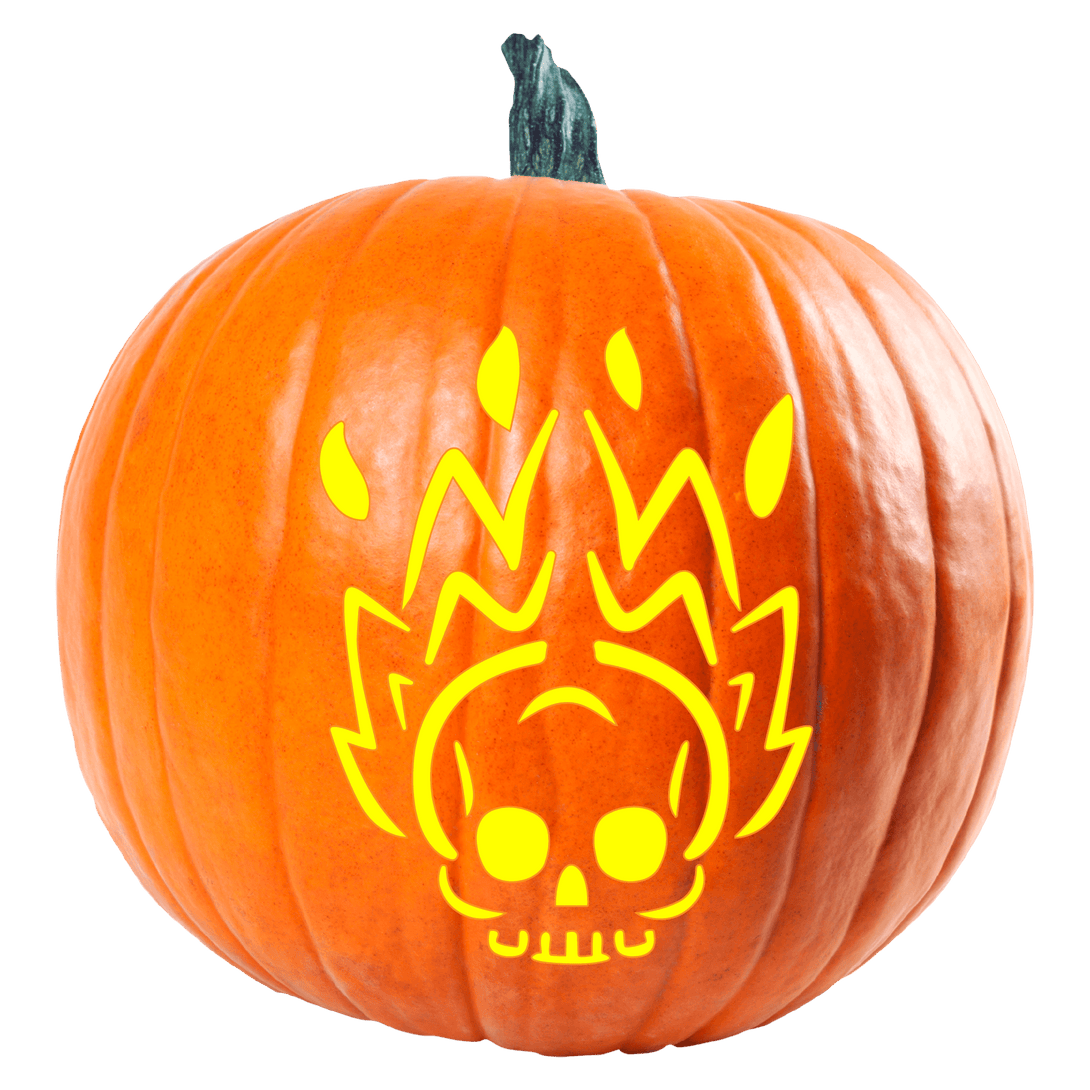 Fiery Skull Pumpkin Carving Stencil - Pumpkin HQ