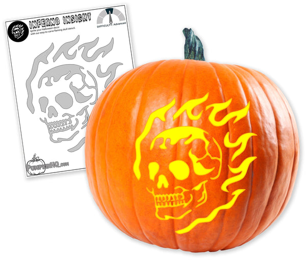 Flaming Skull Pumpkin Carving Stencil - Pumpkin HQ
