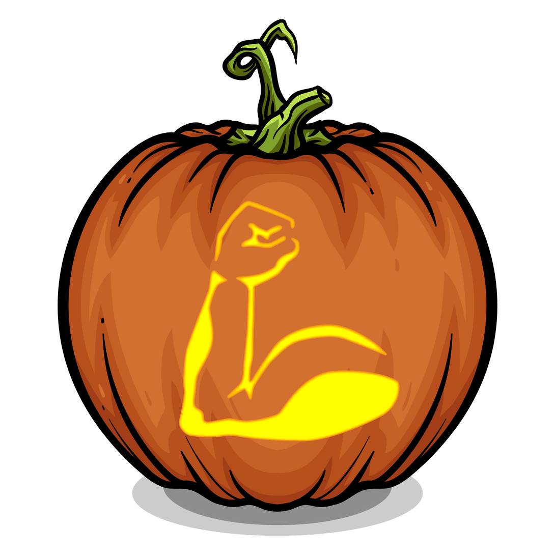 Flexed Bicep Emoji Pumpkin Carving Stencil - Pumpkin HQ
