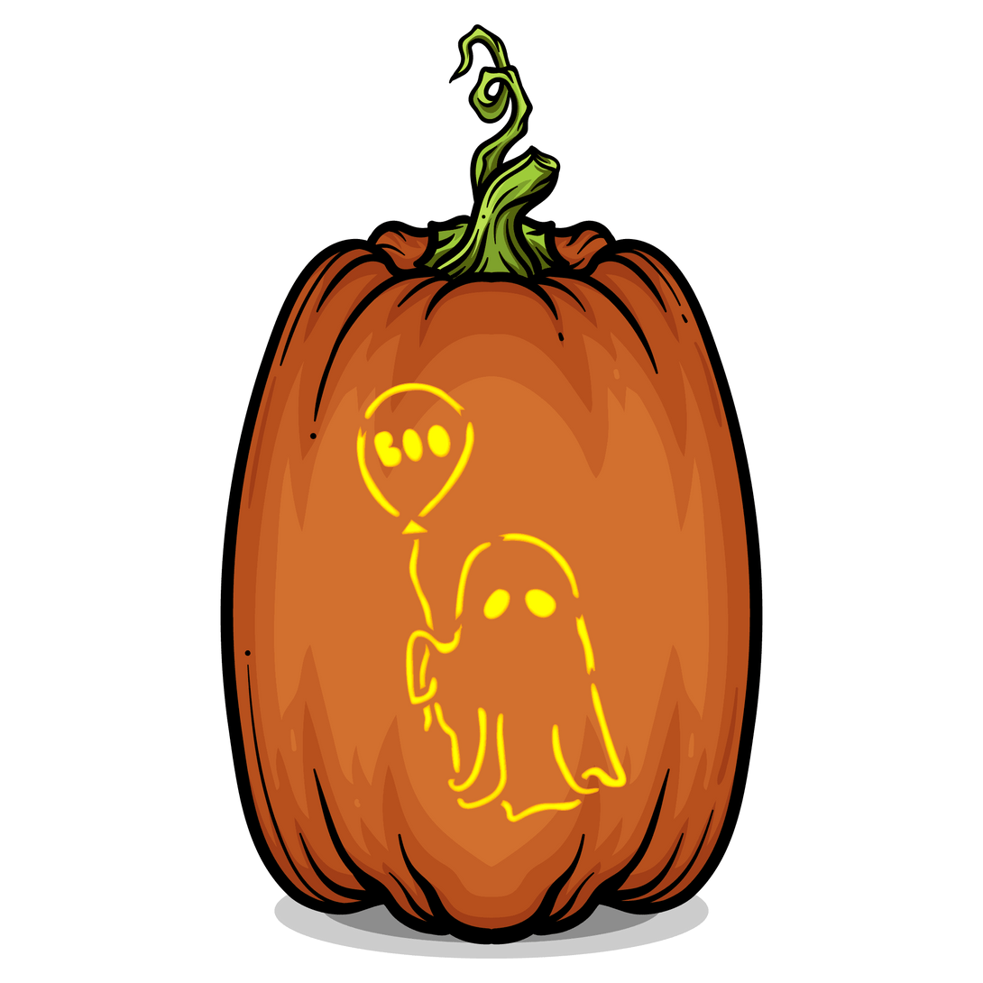 Ghost With A Balloon Pumpkin Carving Stencil - Pumpkin HQ