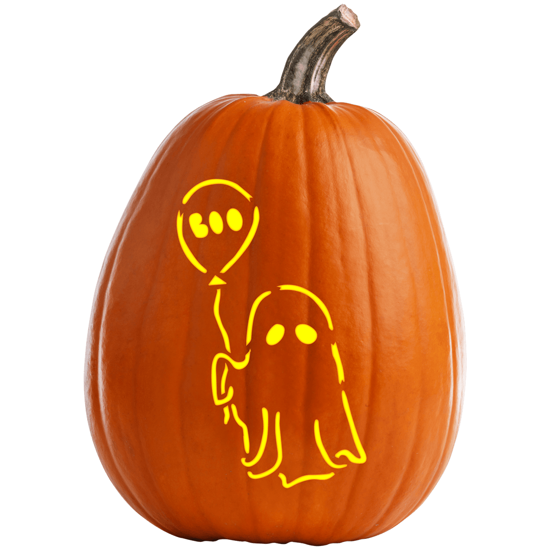 Ghost With A Balloon Pumpkin Carving Stencil - Pumpkin HQ