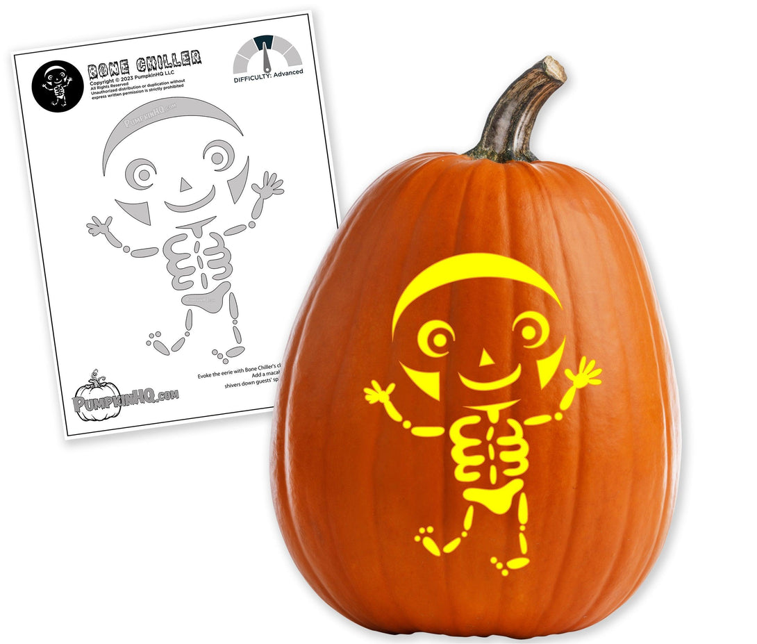 Happy Skeleton Pumpkin Carving Stencil - Pumpkin HQ
