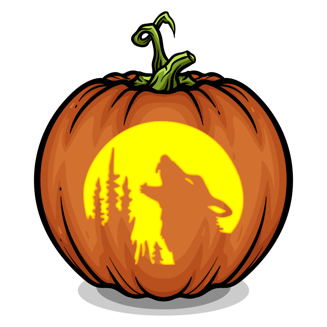 Howling Wolf Moon Pumpkin Carving Stencil - Pumpkin HQ