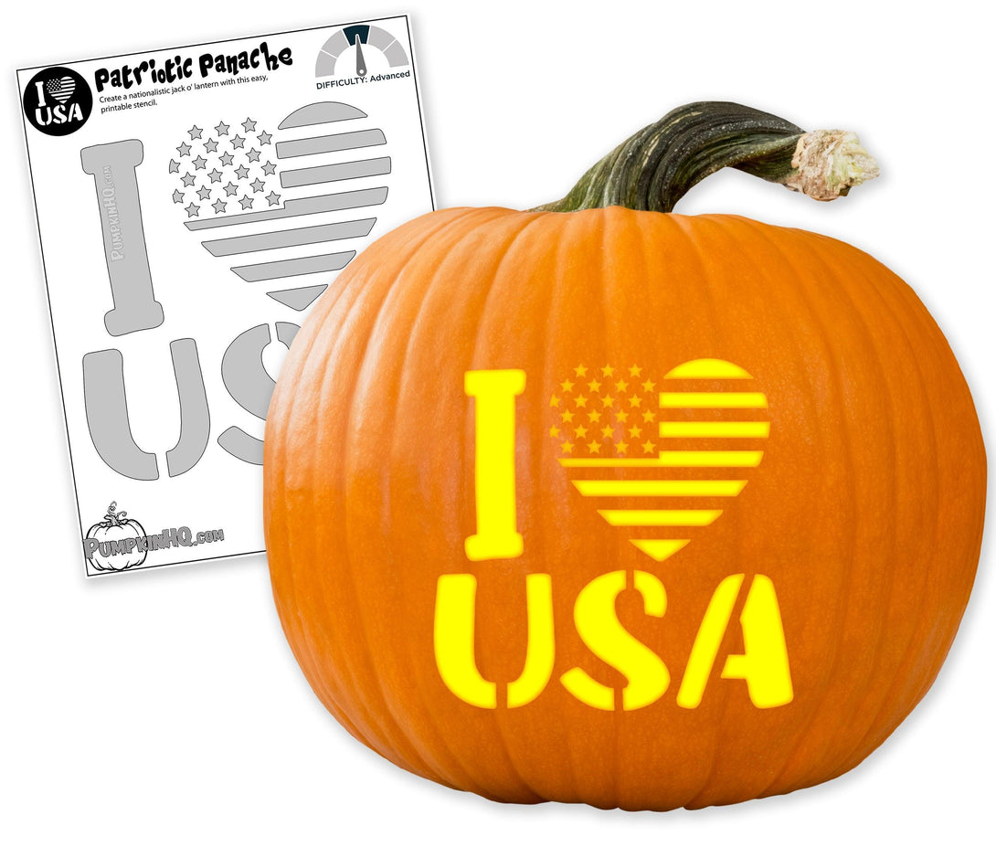 I Heart The USA Pumpkin Carving Stencil - Pumpkin HQ
