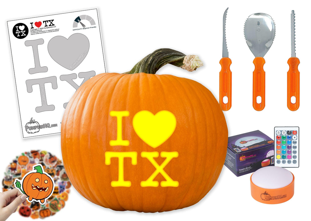 I Heart TX Pumpkin Carving Stencil - Pumpkin HQ