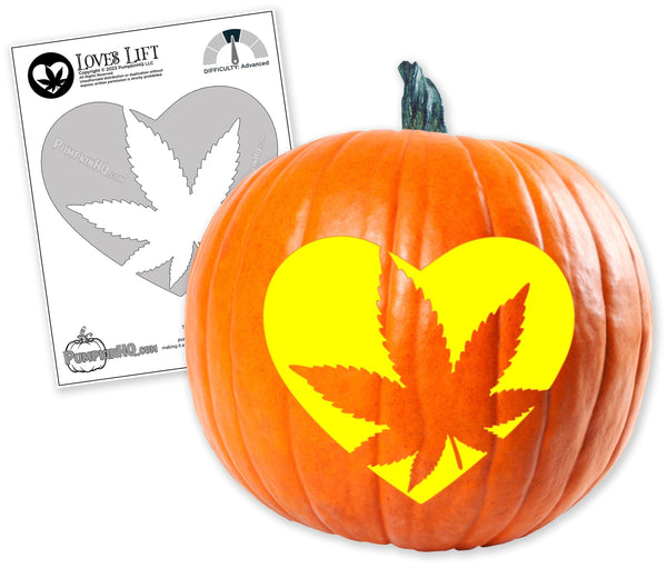 Marijuana Leaf Love Pumpkin Carving Stencil - Pumpkin HQ