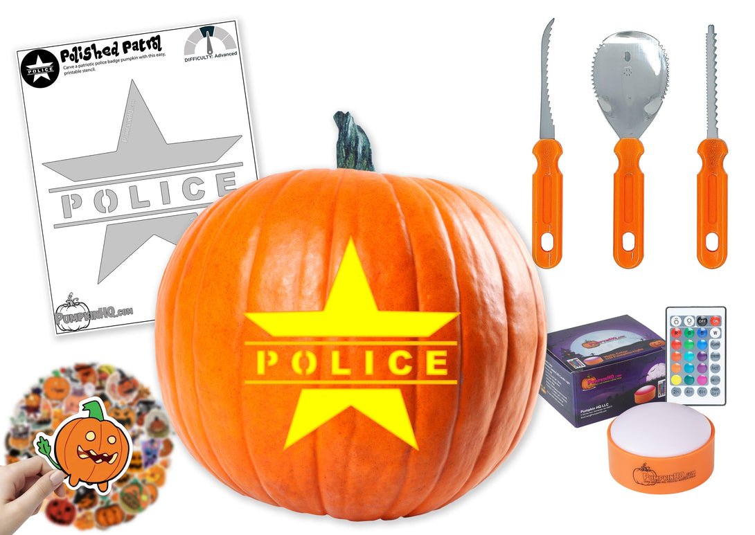 Police Star Pumpkin Carving Stencil - Pumpkin HQ