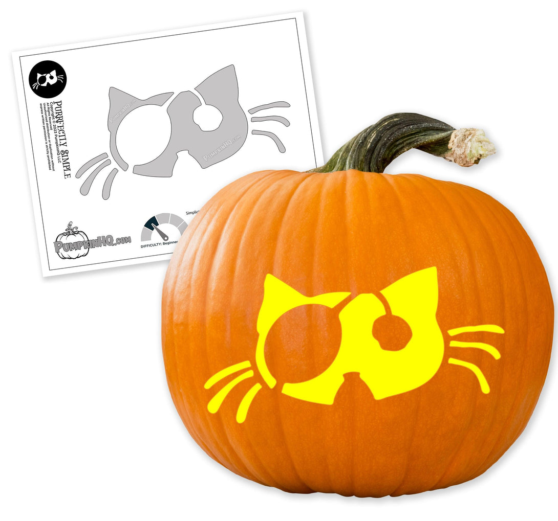 Purrfectly Simple Cat Pumpkin Carving Stencil - Pumpkin HQ