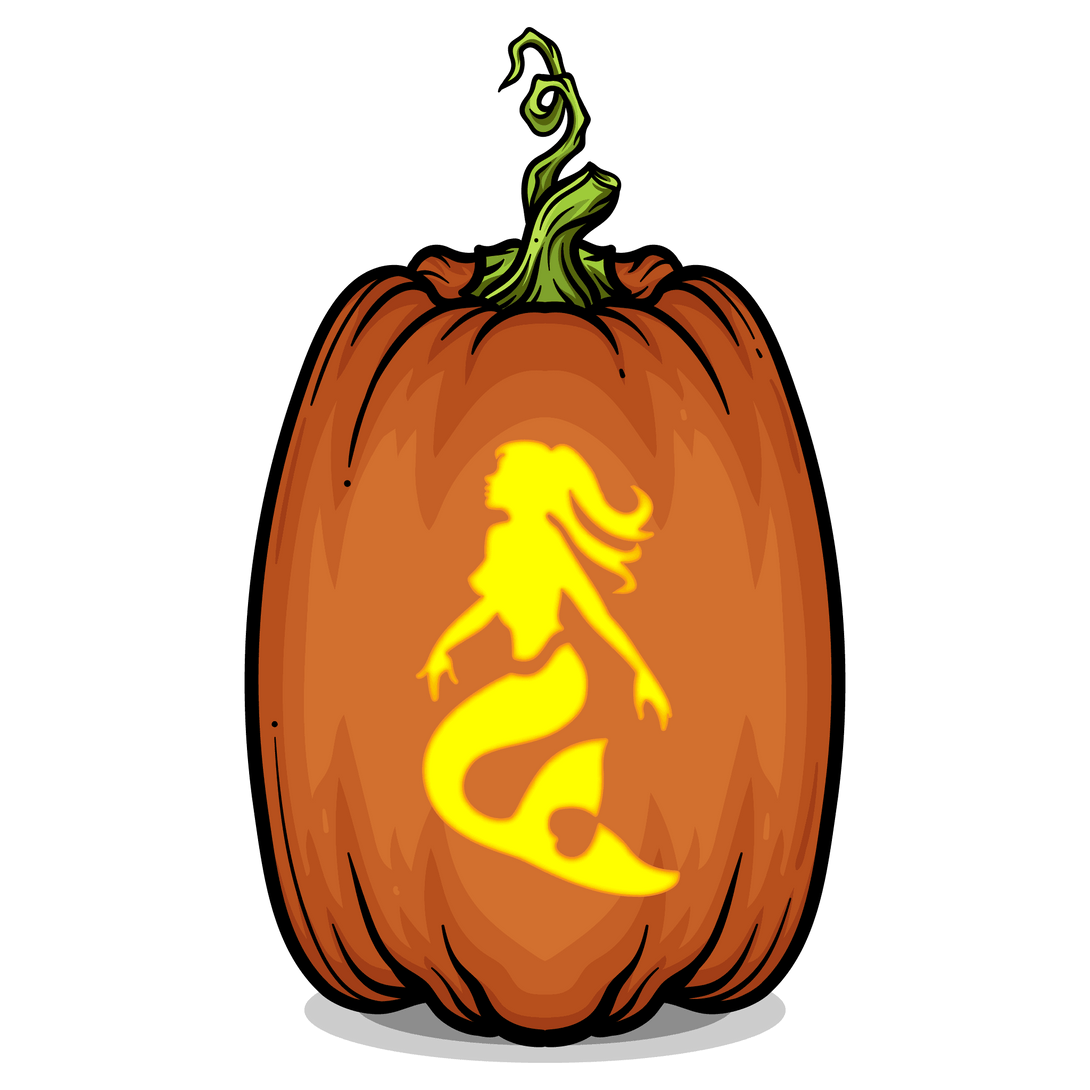 Simple Mermaid Pumpkin Carving Stencil - Pumpkin HQ