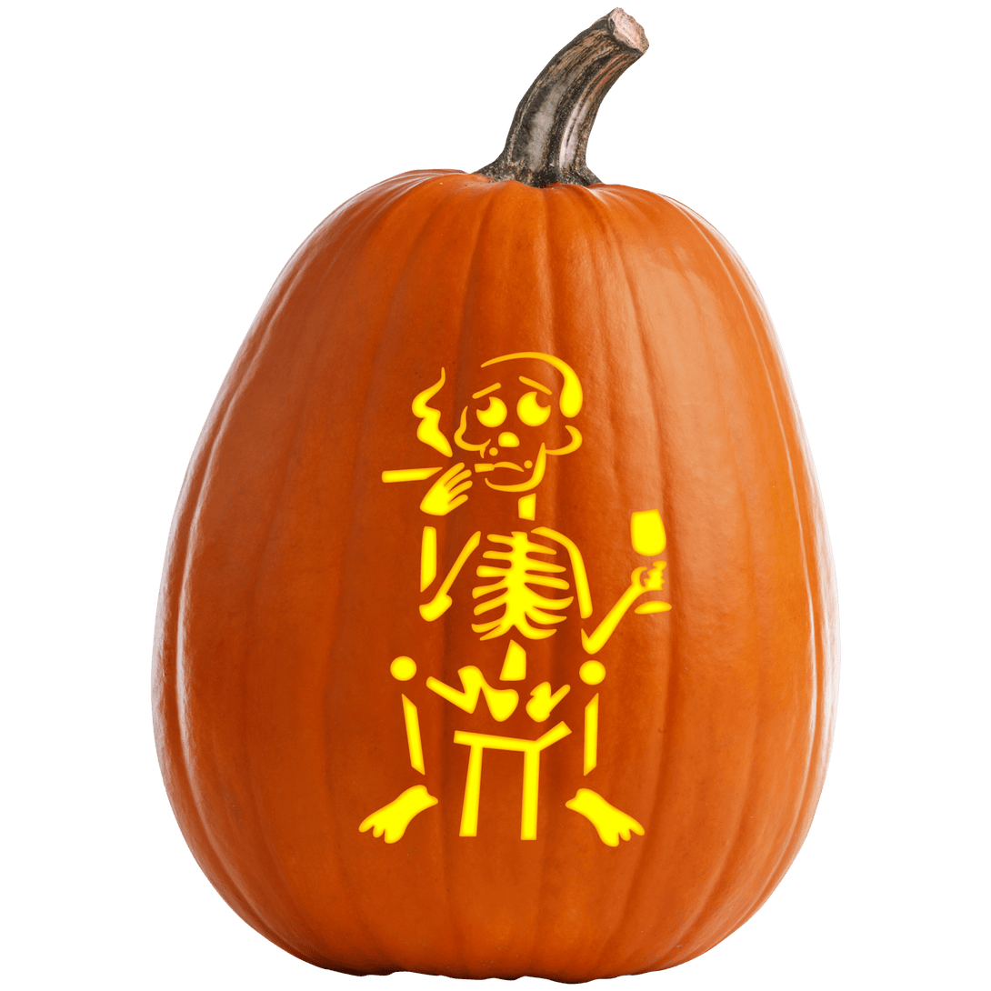 Skeleton Smoking Pumpkin Carving Stencil - Pumpkin HQ