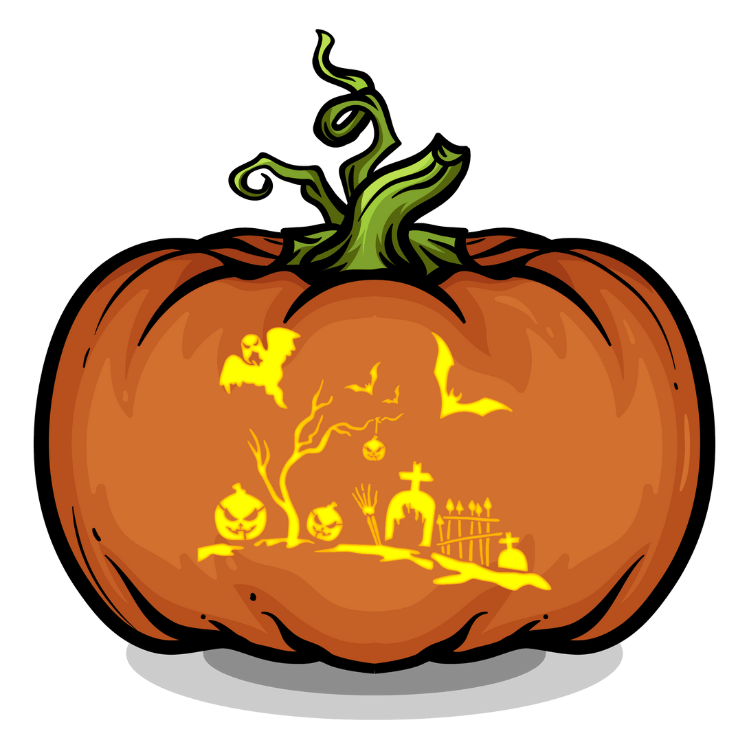 Spooky Graveyard Pumpkin Carving Stencil - Pumpkin HQ