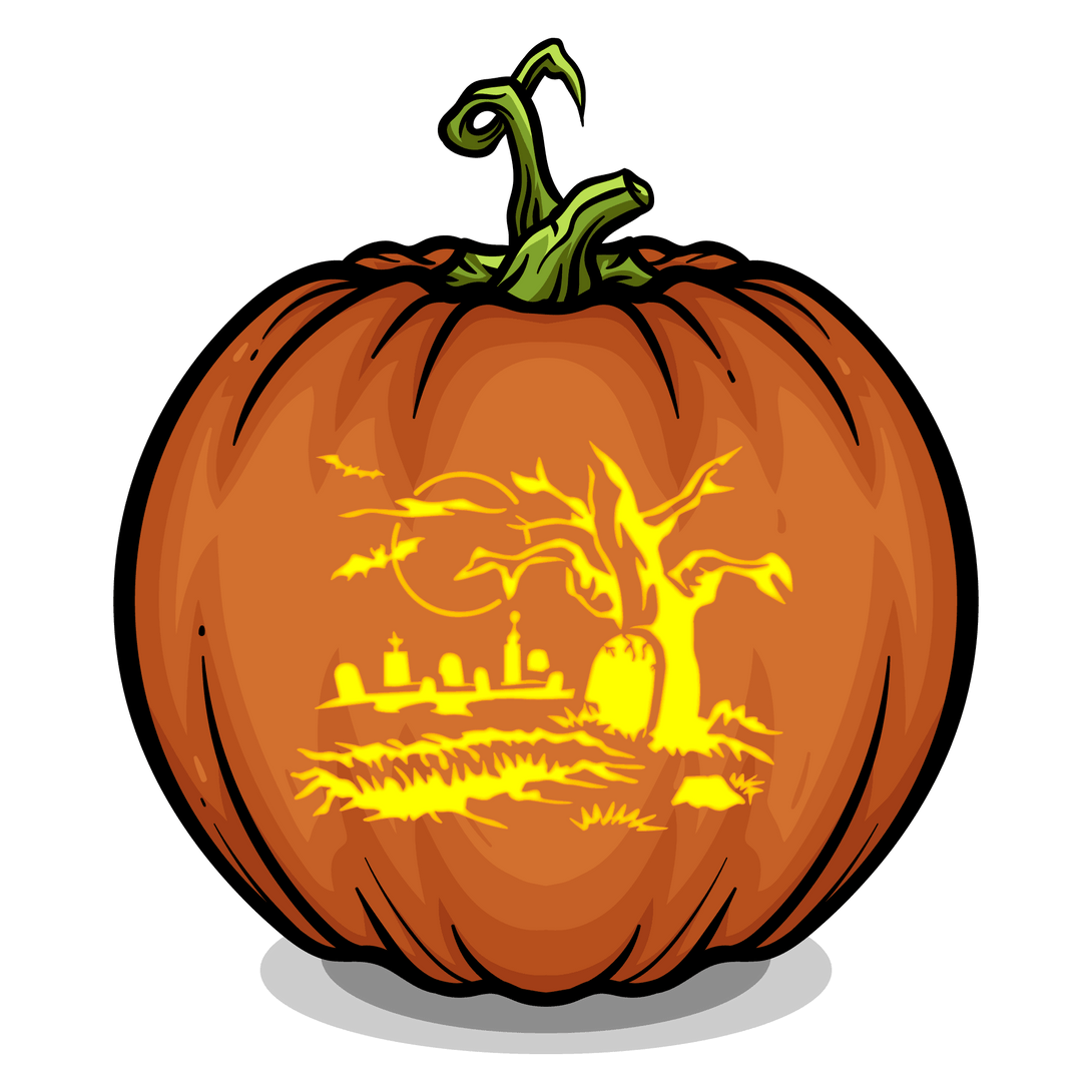 Spooky Graveyard Tree Pumpkin Carving Stencil - Pumpkin HQ