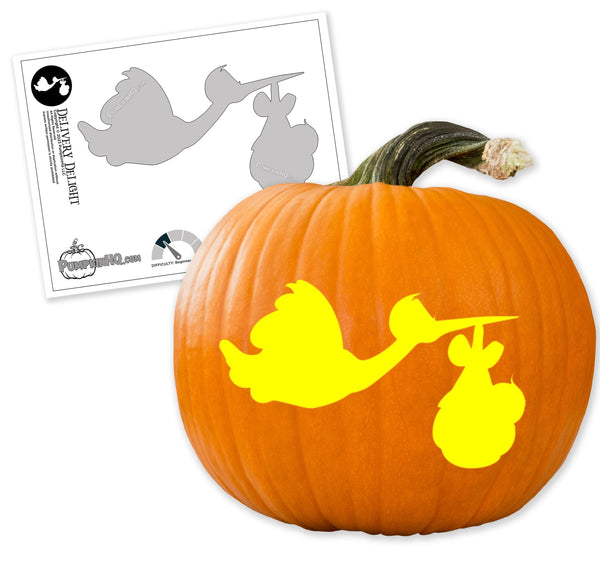 Stork & Baby Pumpkin Carving Stencil - Pumpkin HQ