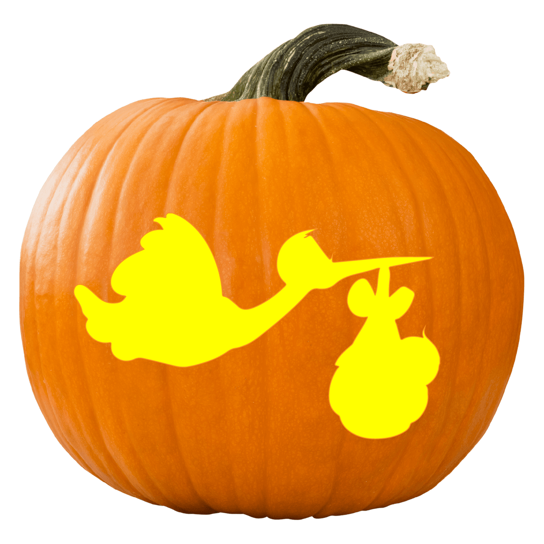 Stork & Baby Pumpkin Carving Stencil - Pumpkin HQ