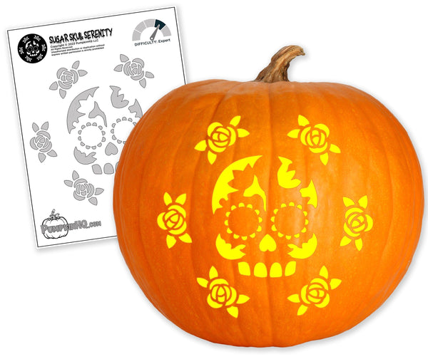 Sugar Skull Serenity Pumpkin Carving Stencil - Pumpkin HQ