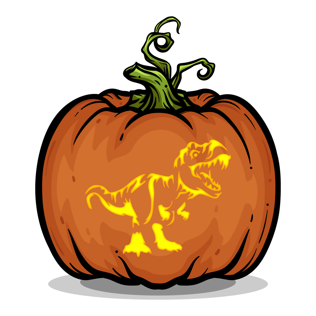 T-Rex Attack Pumpkin Carving Stencil - Pumpkin HQ
