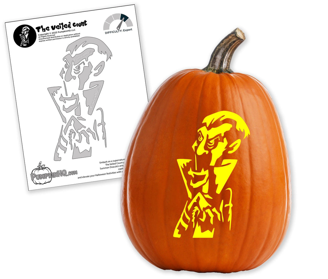 Veiled Count Dracula Pumpkin Carving Stencil - Pumpkin HQ