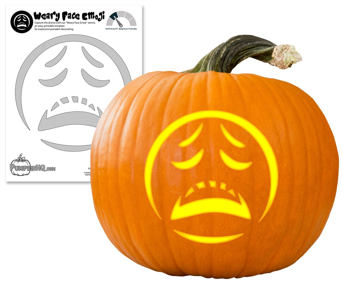 Weary Face Emoji Pumpkin Carving Stencil - Pumpkin HQ