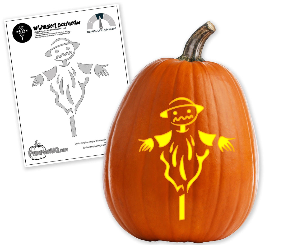 Whimsical Scarecrow Pumpkin Carving Stencil - Pumpkin HQ