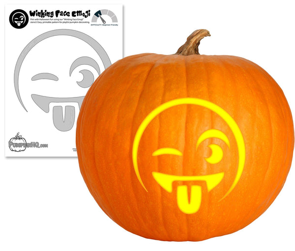 Winking Face Emoji Pumpkin Carving Stencil - Pumpkin HQ